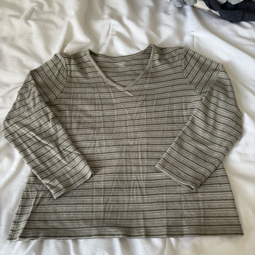 Croft & Barrow Olive Striped Long Sleeve Top